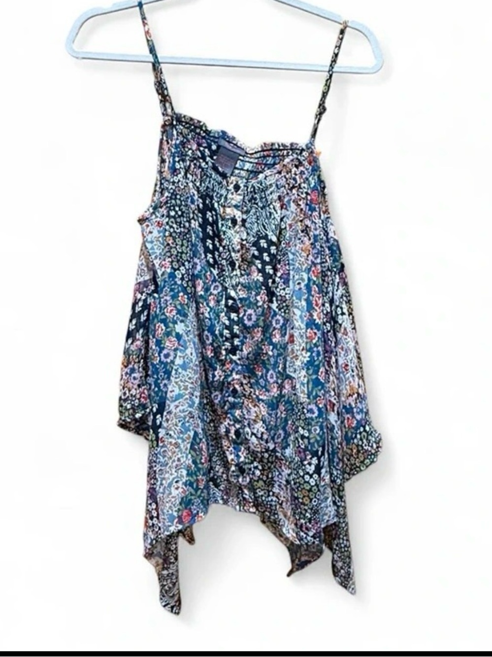 Women’s Navy Floral Spaghetti Strap Swing Tank Top